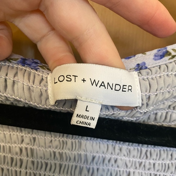 LOST + WANDER Violetta Sweetheart Neck Puff Sleeve Floral Crop Top Purple Large - Picture 6 of 7